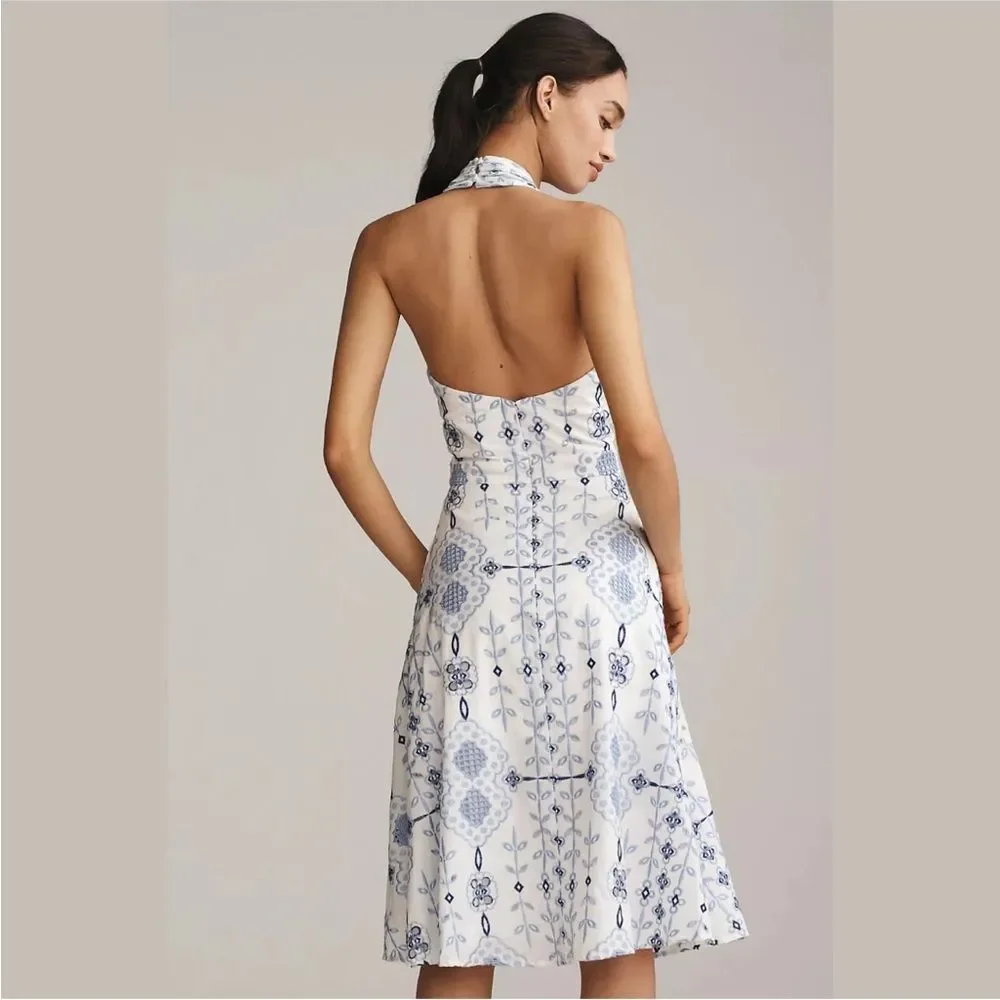 NEW Dress The Population Size Small Astoria Halter Embroidered Midi Dress White